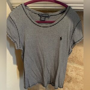 Ralph Lauren Sport 💯 cotton blue white striped short sleeve T preppy casual L